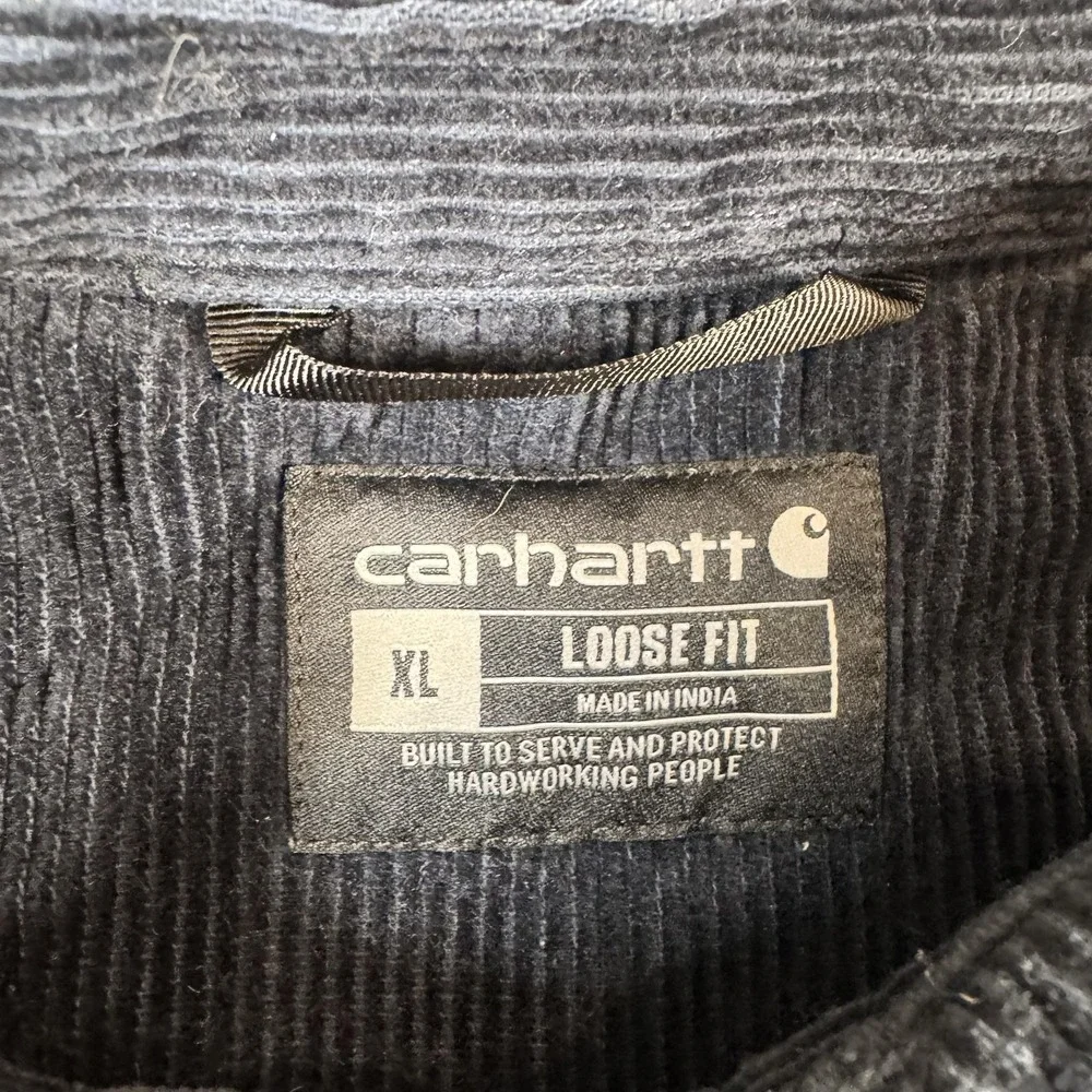 Carhartt Jacket Mens XL Blue Corduroy Button Front Workwear Shacket Long Sleeve